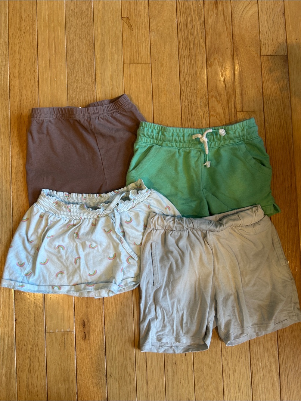 Girls Shorts Lot - Green, Brown, Light Gray, Cream with Rainbows
